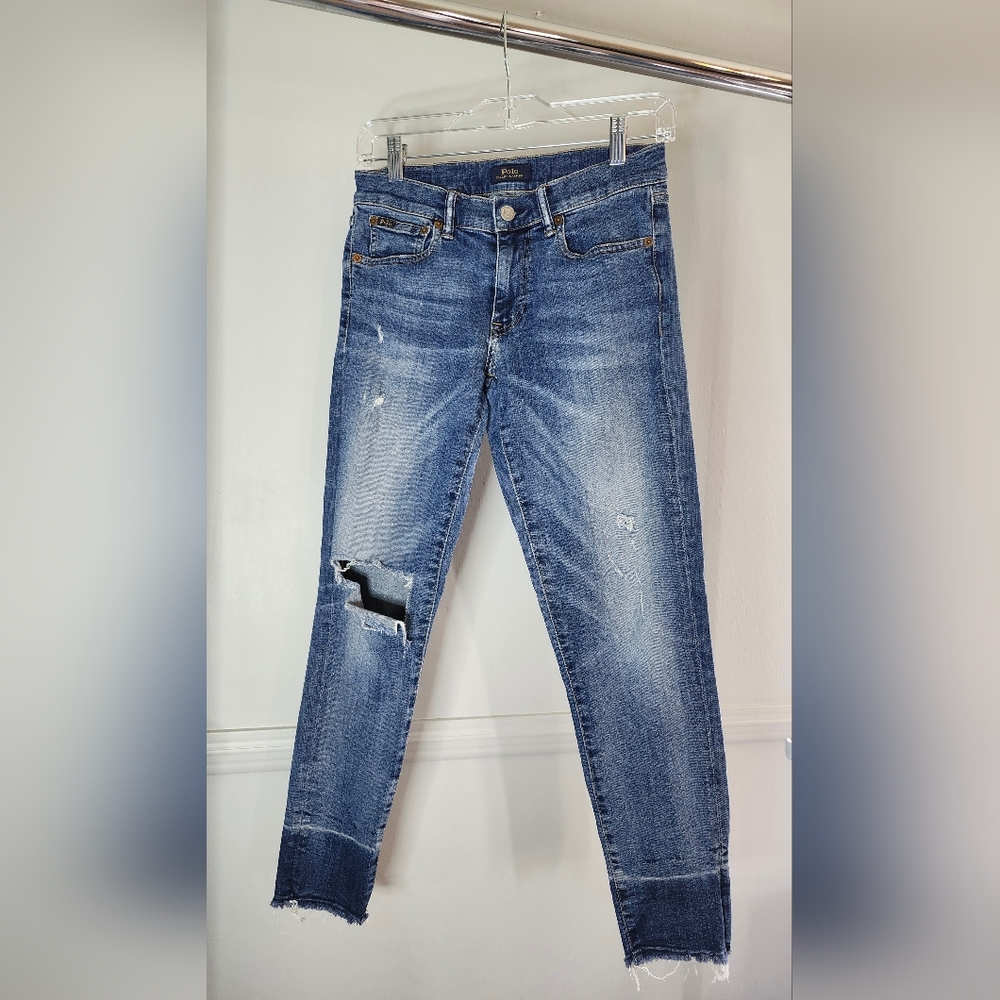 Polo Ralph Lauren The Tompskins Skinny Medium Wash Distressed Color Block Jeans